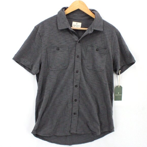 Mutual Weave Shirt Mens Gray Button Down Short Sleeve Collared Size Medium M NWT - Picture 1 of 9